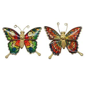 Vtg Monarch Butterfly Enamel Brooch Pin Glittery Multicolor Gold Tone Set of 2
